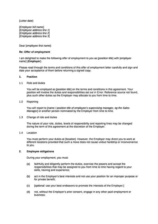 Basic Employment Agreement - Fulltime Employee (Long Form)